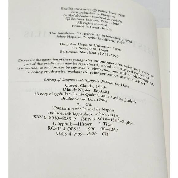 History of Syphilis By Claude Quetel From 1495-Present Vintage Paperback 1990 - Picture 8 of 9